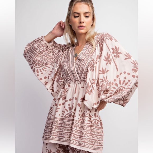 811 ❤️ EASEL RAYON CHALLIS SURPLICE WOVEN BABYDOLL TUNIC - Picture 3 of 5